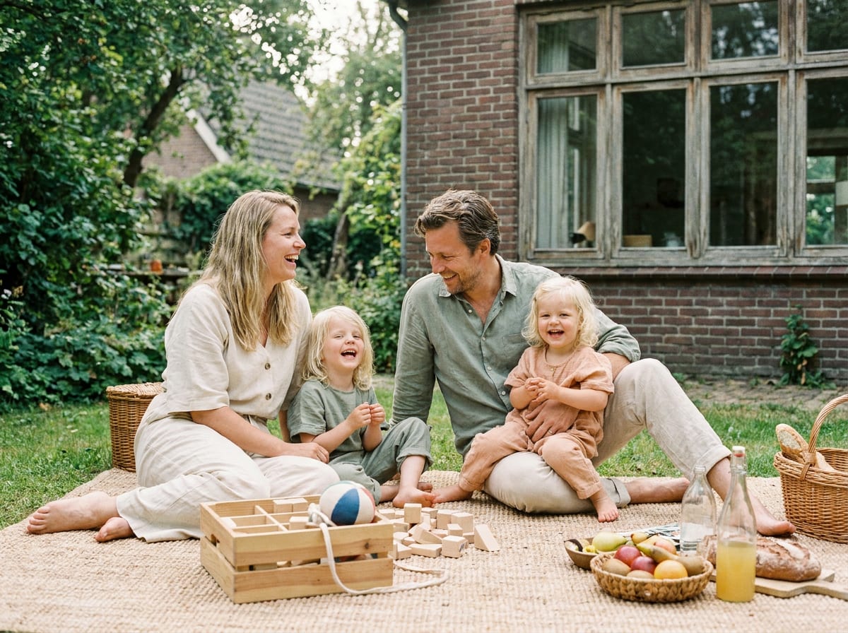 Gezin geniet van een vakantie thuis in de eigen tuin
